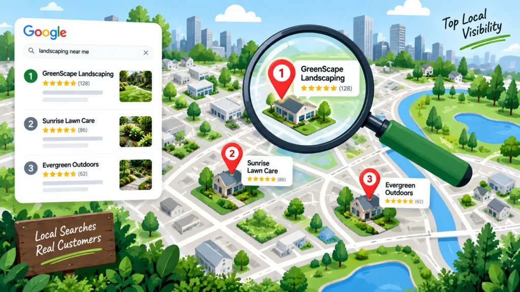 Local SEO map pack ranking for landscaping business